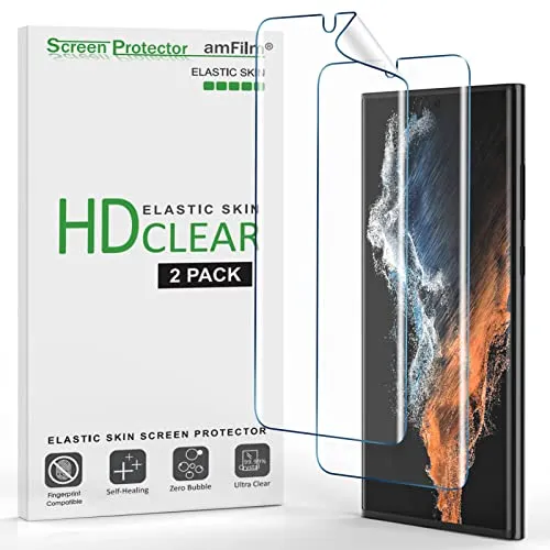 (2 Piezas) amFilm Piel Elástica Protector de Pantalla para Samsung Galaxy S22 Ultra 5G de 6,8 Pulgadas, Compatible con Ide...