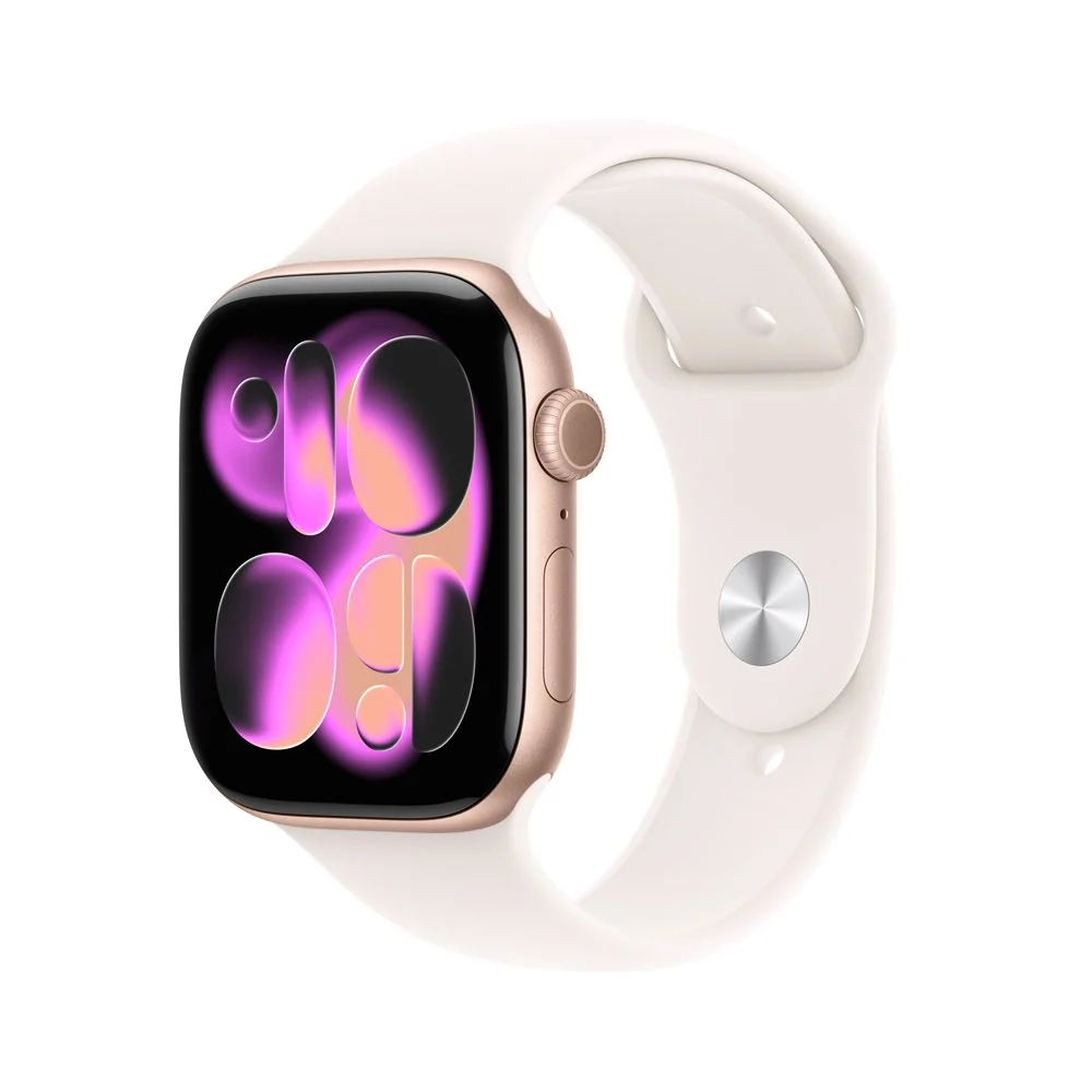 Apple Watch Series 11 GPS • Caja de aluminio color oro rosa de 46 mm • Correa deportiva rosa rubor – M/L