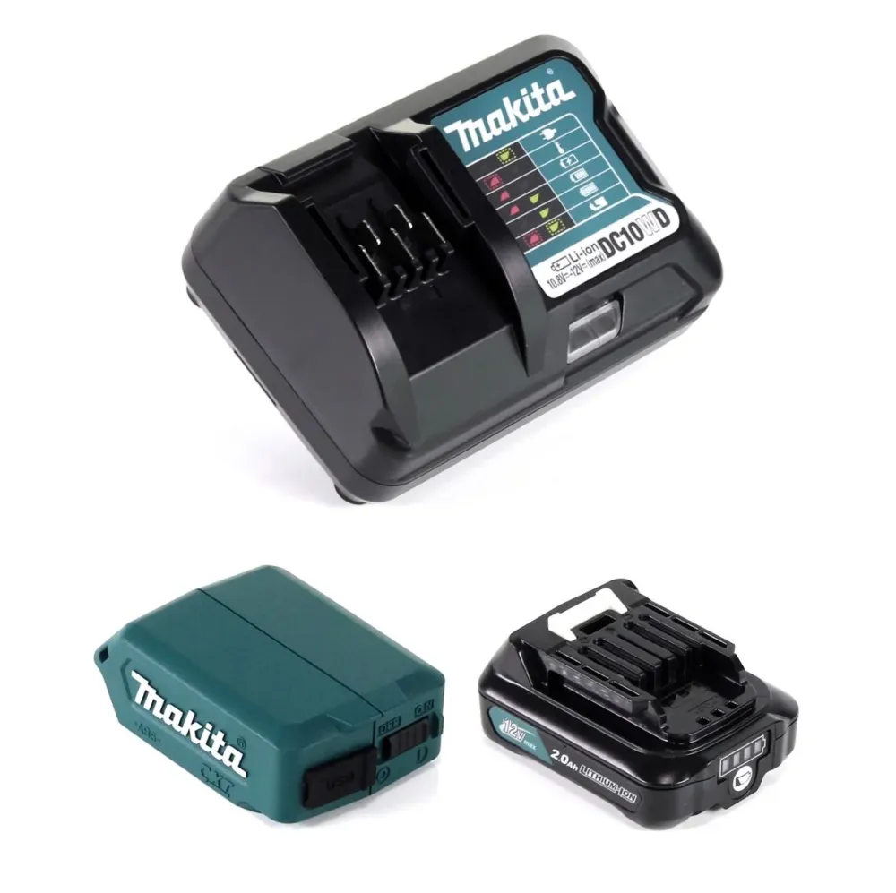 Adaptador USB Makita DEAADP08 WA1 para baterías 10.8V-12V + baterí 2.0 Ah (197396-9) + cargador (197343-0)