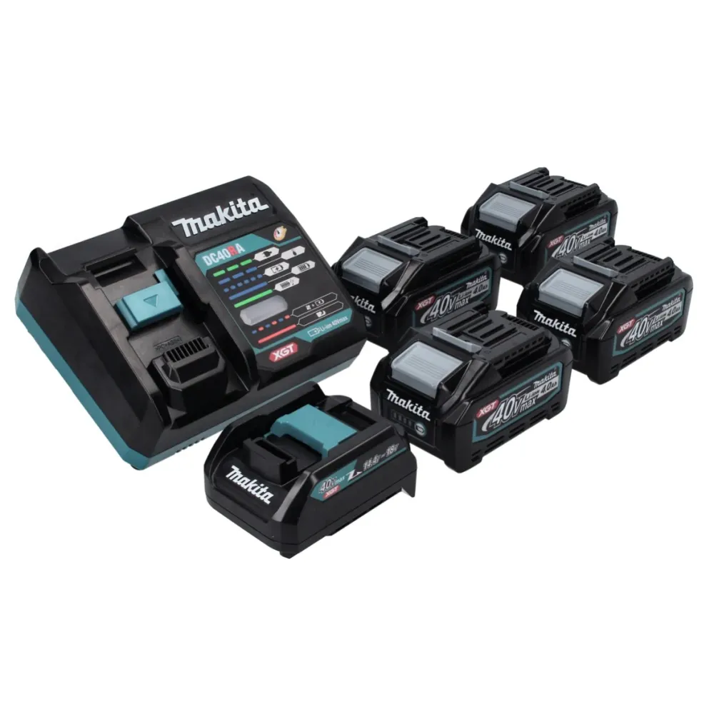 Kit de baterías Makita XGT 40 V máx. con 4 baterías BL 4025 de 2,5 Ah (4 x 191B36-3), cargador rápido DC 40 RA (191E07-8)...