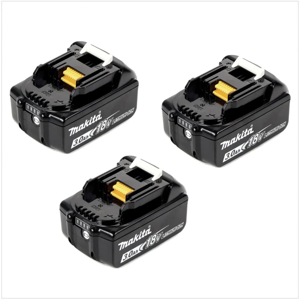 3x Makita BL 1830 B 18V - Baterí de iones de litio de 3 Ah / 3000 mAh con pantalla LED - original, no una réplica (juego d...